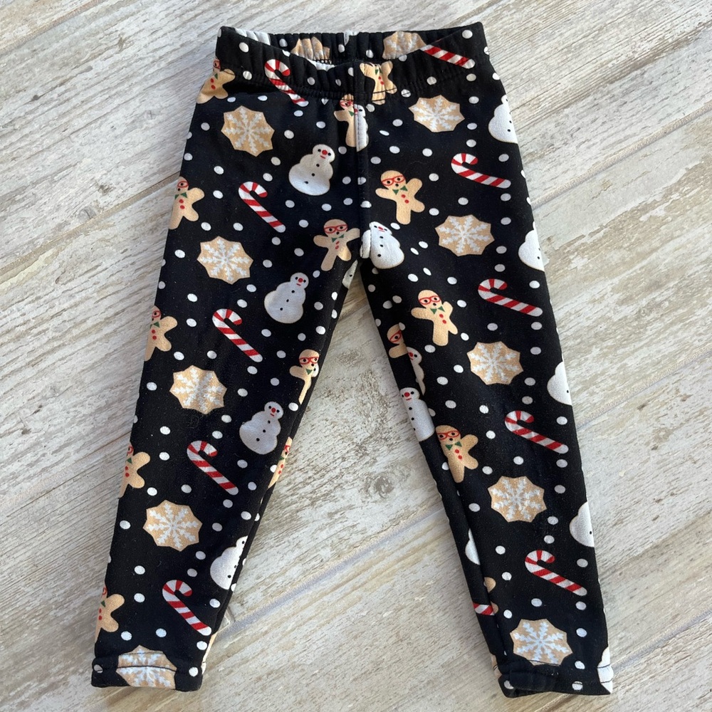 ☀️2/10$☀️ Faux fur lined Black Kids Leggings Xmas pattern
